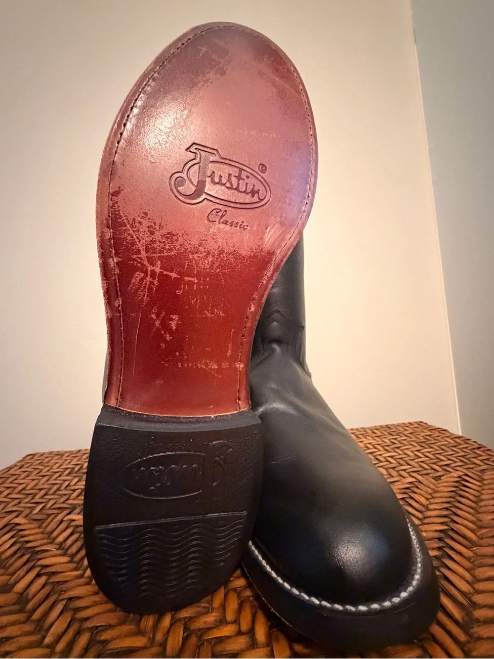 Justin Boots Black Leather Men's Western Cowtown Boots